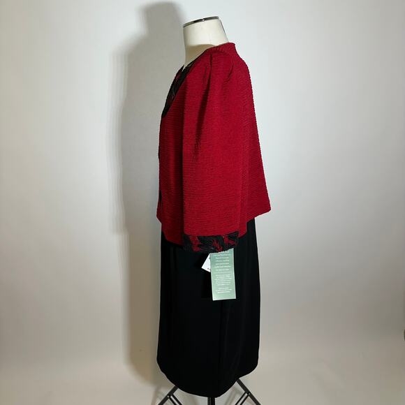 NWT Maya Brooke Red/Black 2 Piece Dress Suit Lace Trim Blazer Set Womens Size 16 - Picture 4 of 16